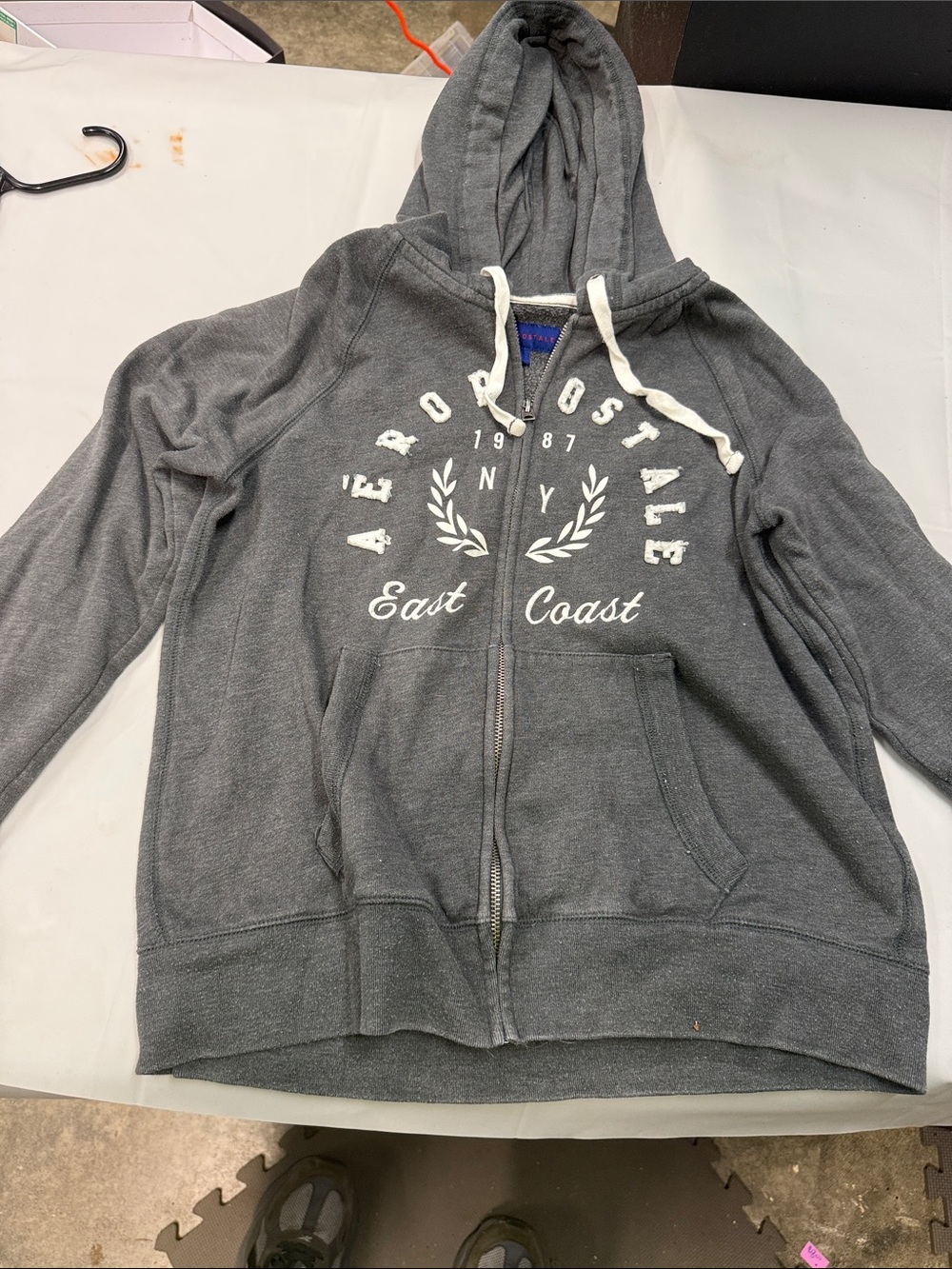 Aeropostale Dark Gray Zip-Up Hooded Sweatshirt with White Logo